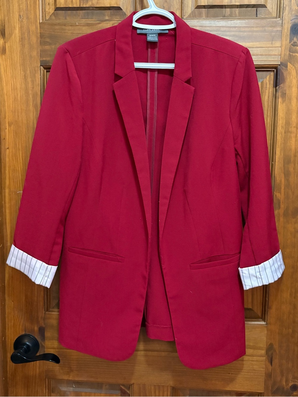 Red Open-Front Blazer with Rolled Cuffs